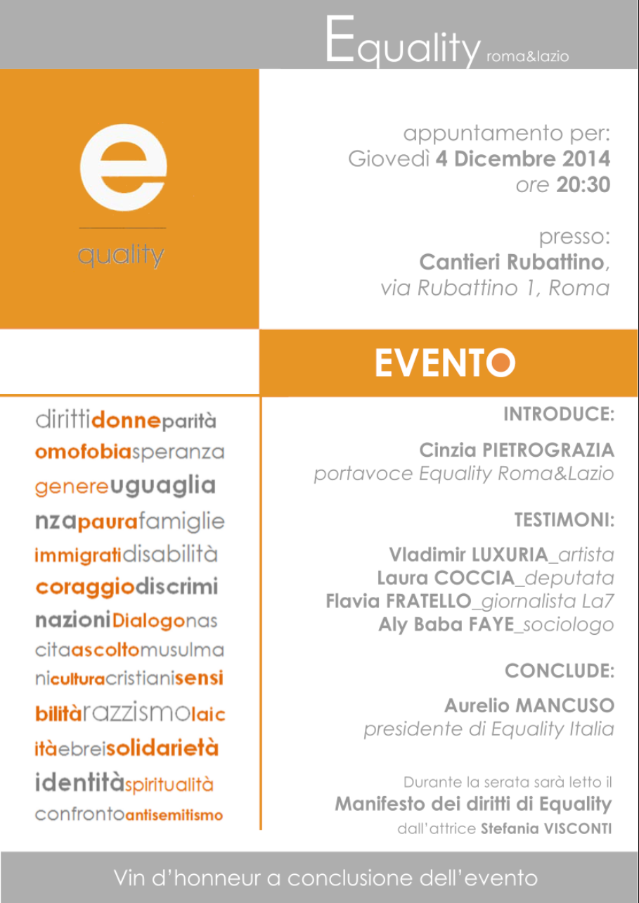 Evento Equality Italia Roma&Lazio il 4 dicembre 2014